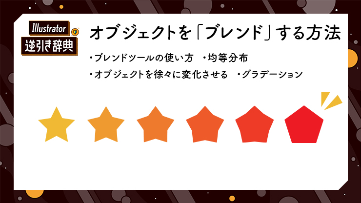 Illustrator イラレ オブジェクトをブレンドする方法 ブレンドツールの基本操作 オブジェクトを徐々に変化 均等分布 グラデーション 変形 Illustrator逆引き辞典 デザインってオモシロイ Mdn Design Interactive