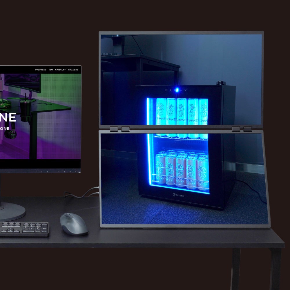 サンコー、折りたたみ式で3つの画面がつながっているディスプレイ「TRMS25CBK」を発売