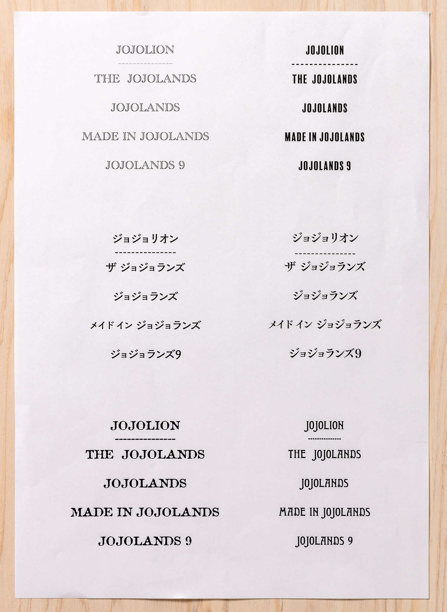 『ジョジョの奇妙な冒険 第9部 The JOJOLands』（ザ・ジョジョランズ）の最初期のロゴのラフ