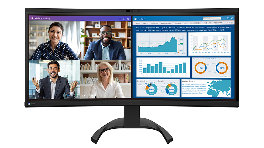 EIZO、同社初のWebカメラとマイクを内蔵した34.1型の湾曲ディスプレイ