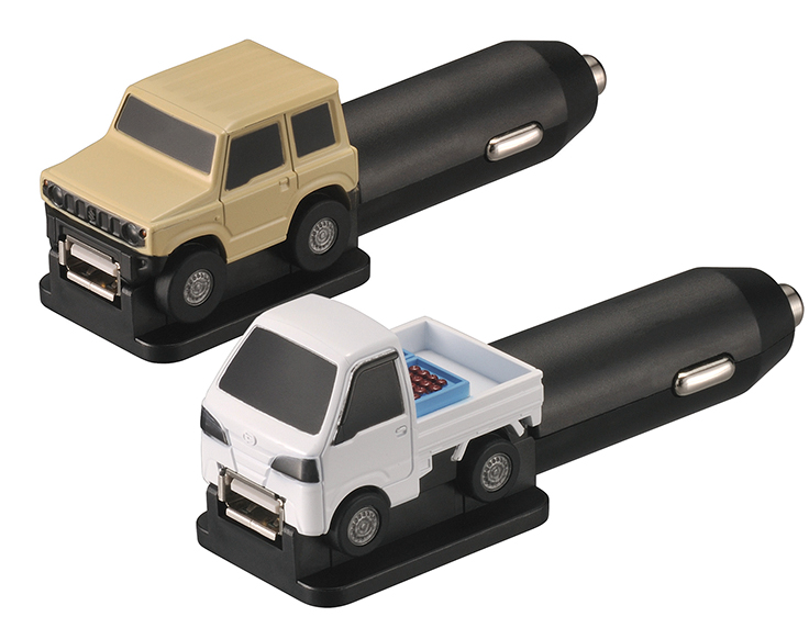 ジムニーや軽トラックのデザインでシガーソケットにつないで使うUSB 