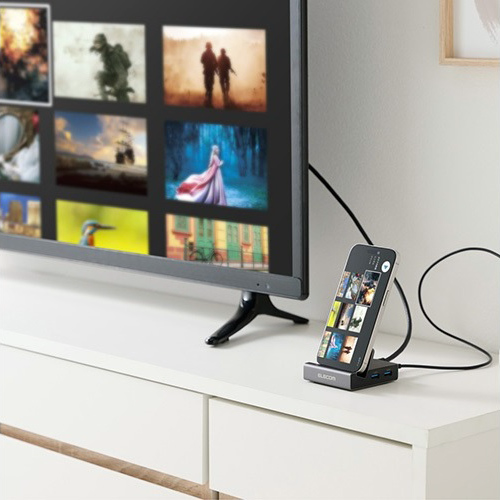 エレコム、画面をTVに映すためにも使えるスマホ用の6in1