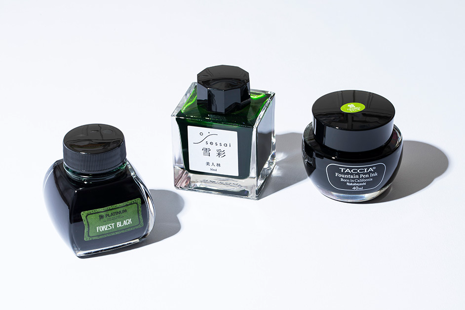 万年筆のインク図鑑＆見本帳【緑色のインク】文具館タキザワ「雪彩